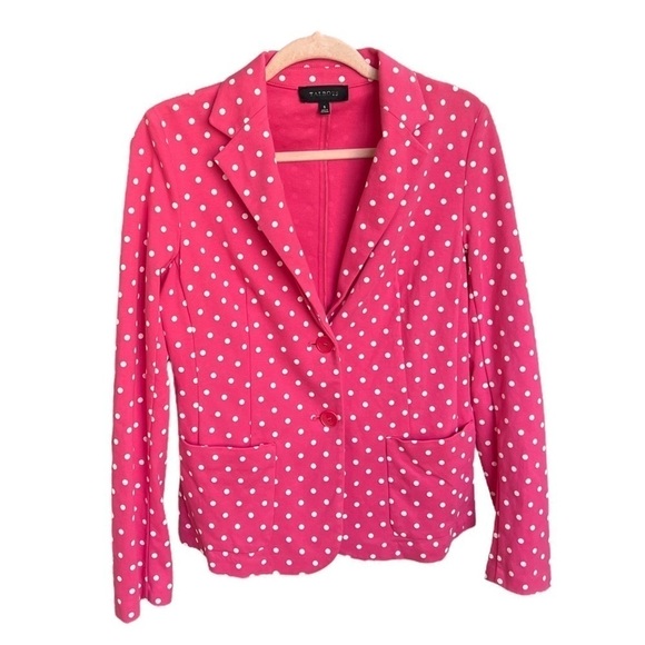 Talbots Jackets & Blazers - Talbots Bright Pink Polka Dot Stretch Knit Blazer | Barbiecore Pink | Small